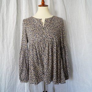 Zara Trafaluc Blue Flower Babydoll Blouse